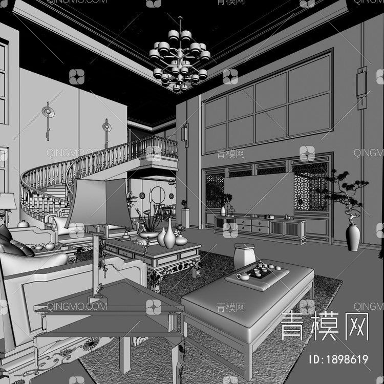 客厅别墅3D模型下载【ID:1898619】