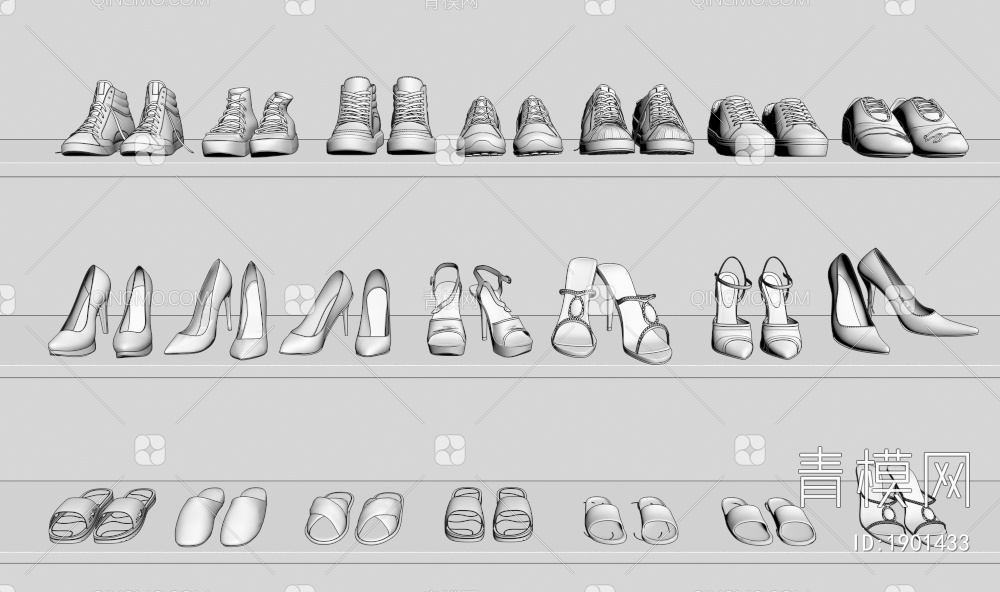 鞋子组合3D模型下载【ID:1901433】