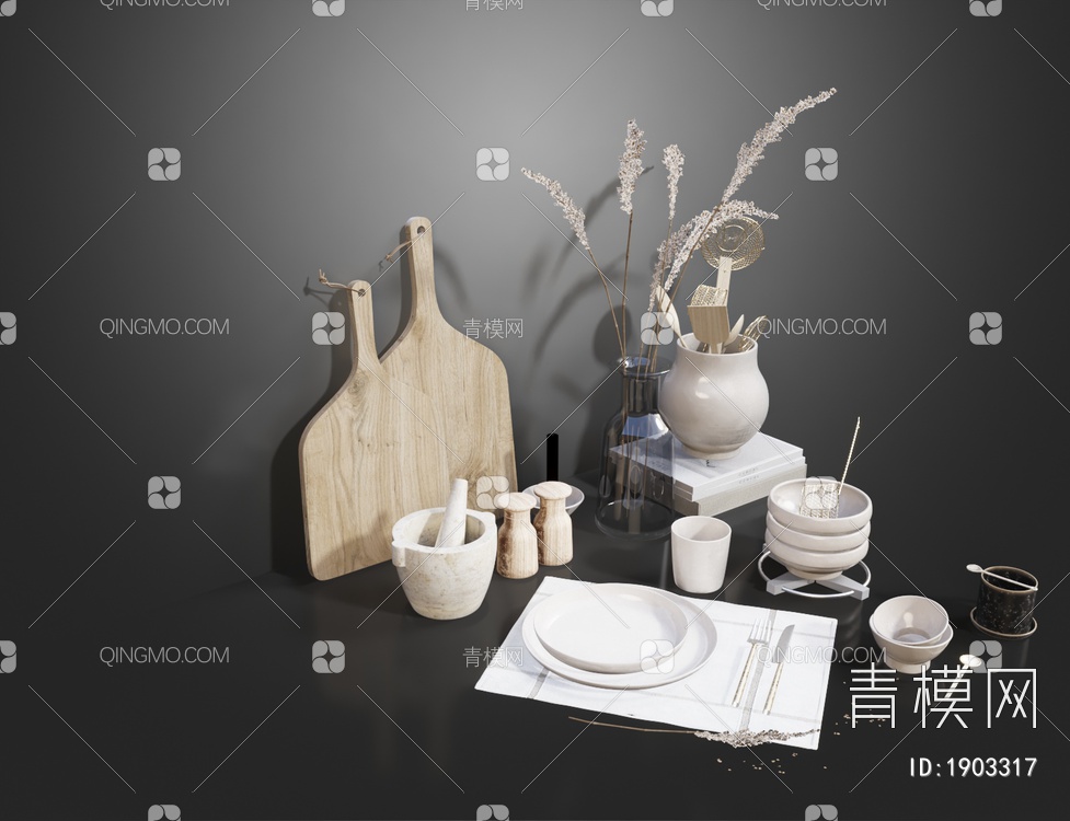 调味瓶砧板厨房器具3D模型下载【ID:1903317】