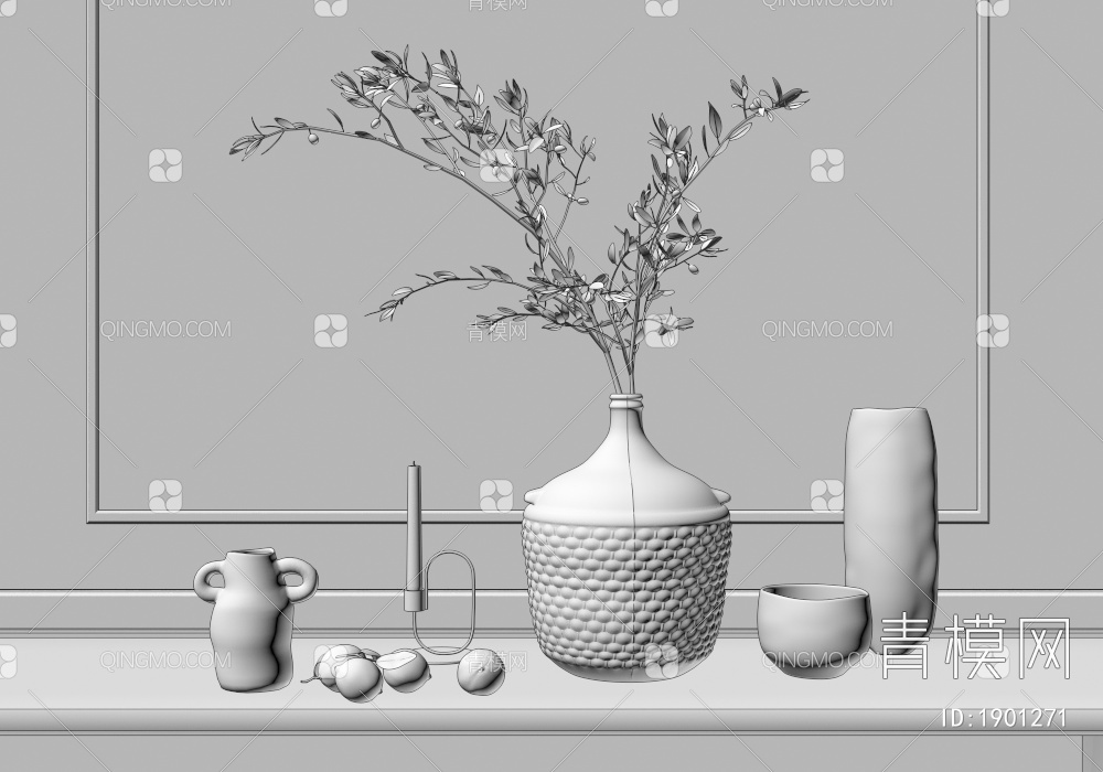 陈设饰品，花瓶，花艺，摆件组合3D模型下载【ID:1901271】