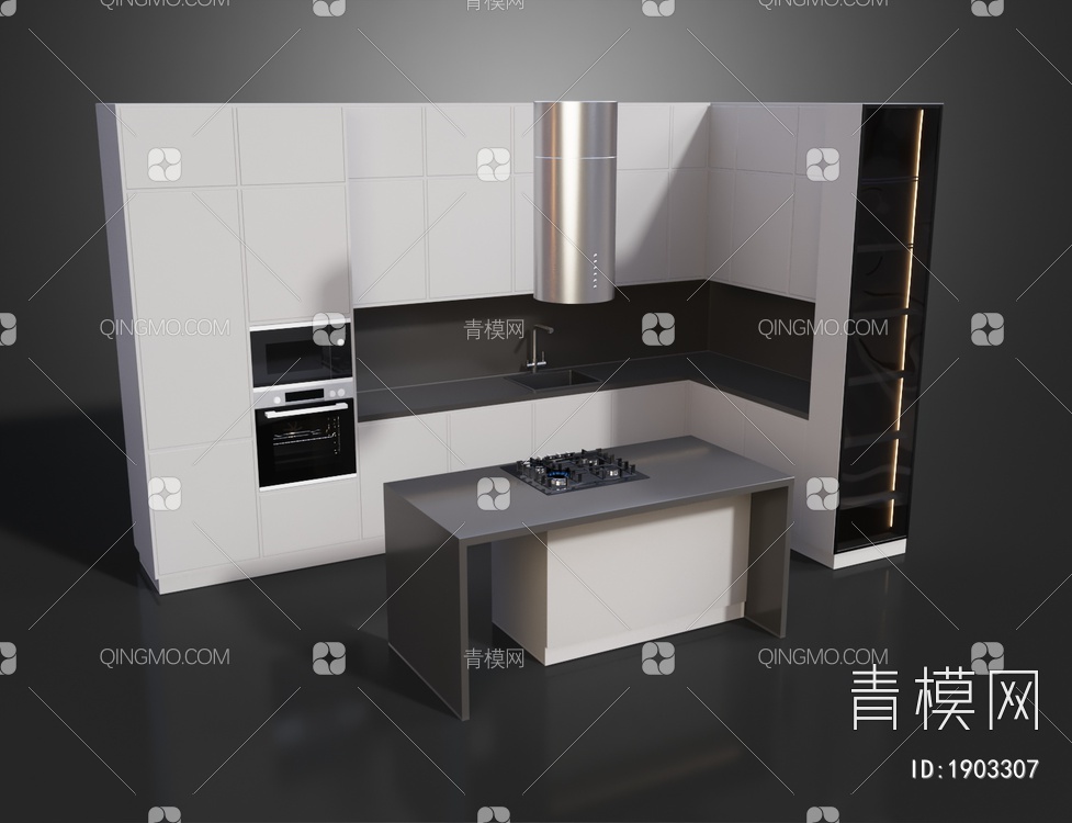 中岛厨房 橱柜3D模型下载【ID:1903307】