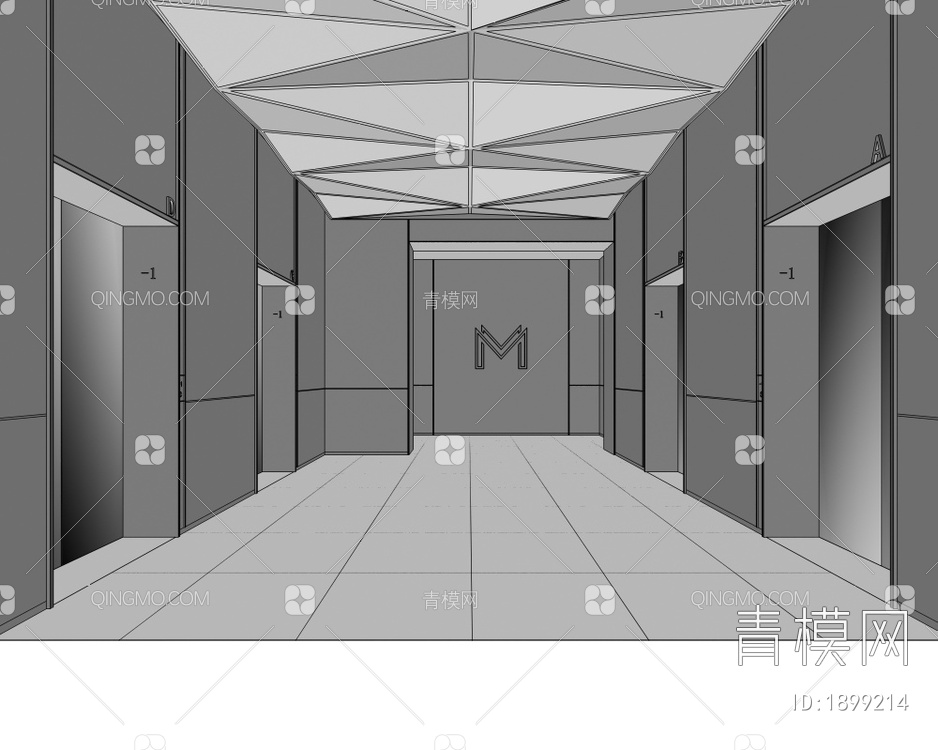 电梯厅 过道3D模型下载【ID:1899214】