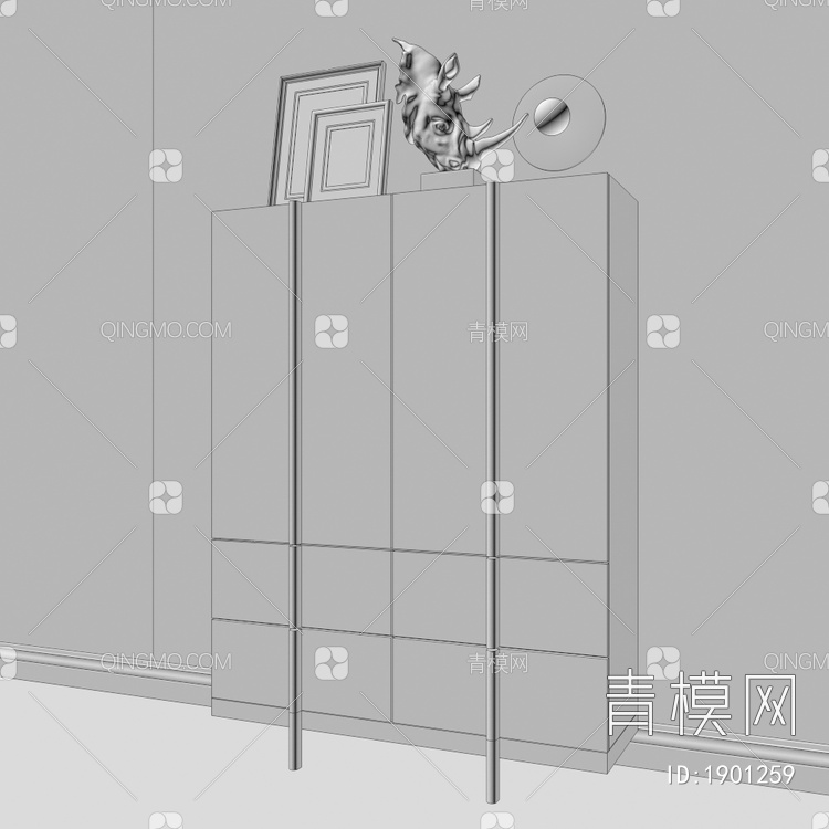 实木高柜，边柜，装饰柜3D模型下载【ID:1901259】