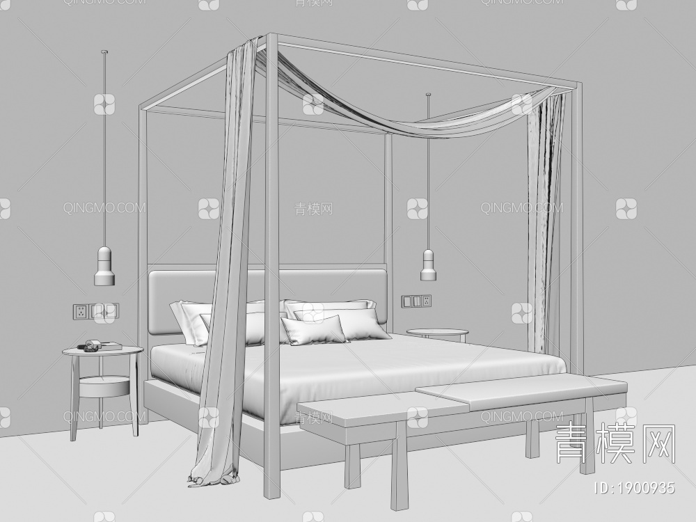 酒店客房架子床3D模型下载【ID:1900935】