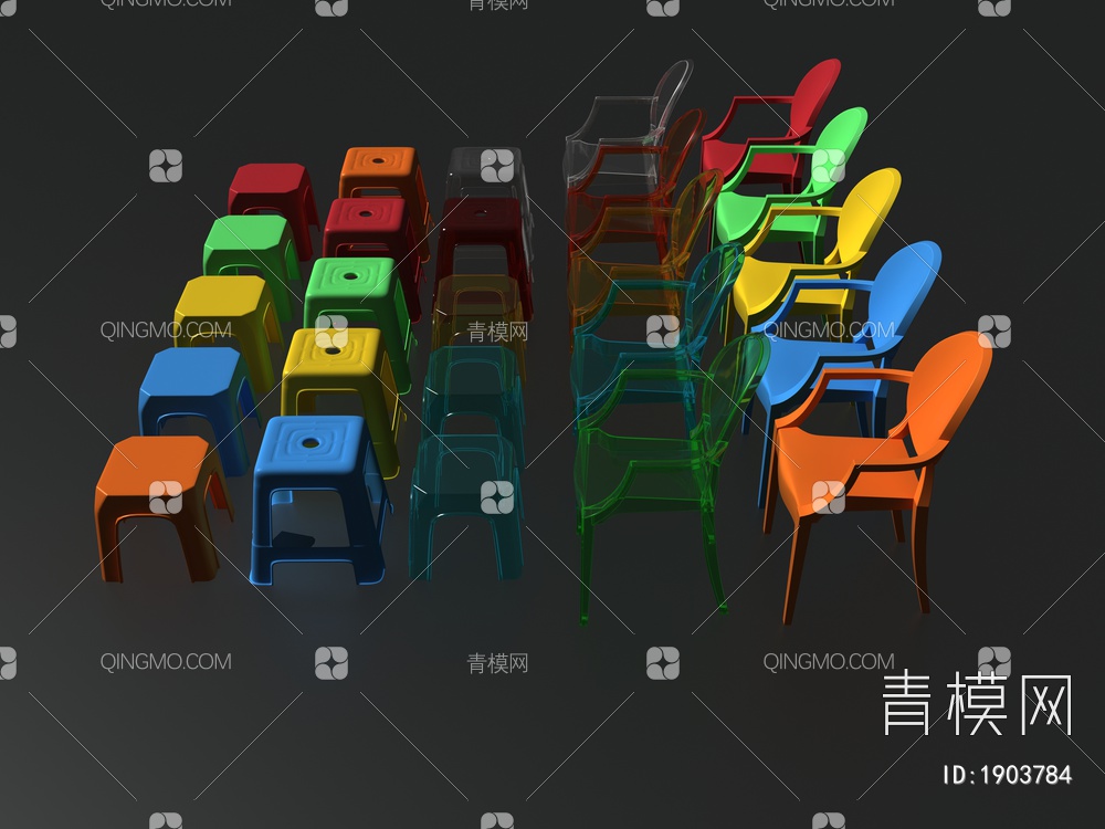 塑料椅子集合3D模型下载【ID:1903784】