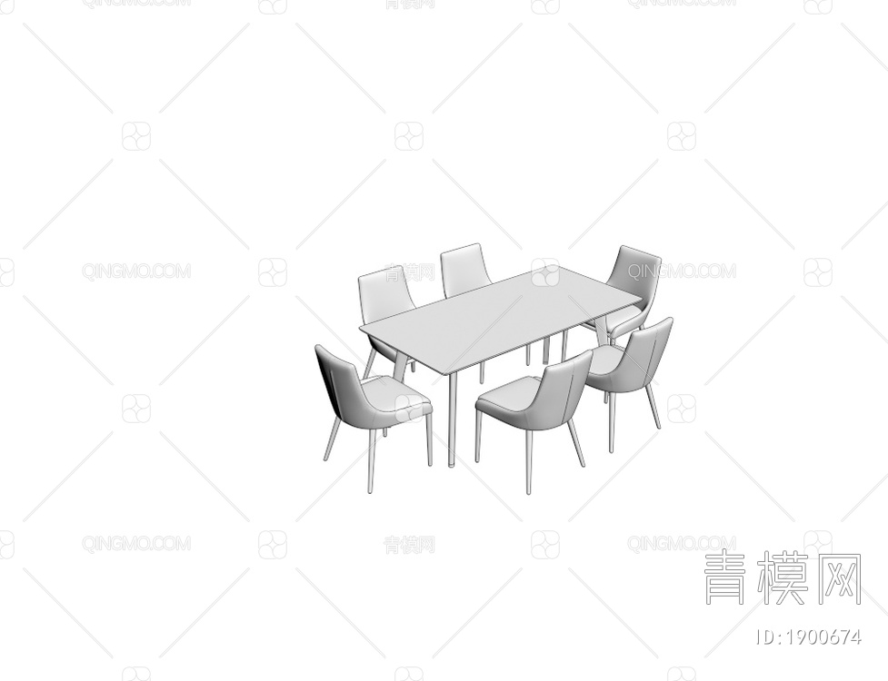 实木长条形餐桌椅3D模型下载【ID:1900674】