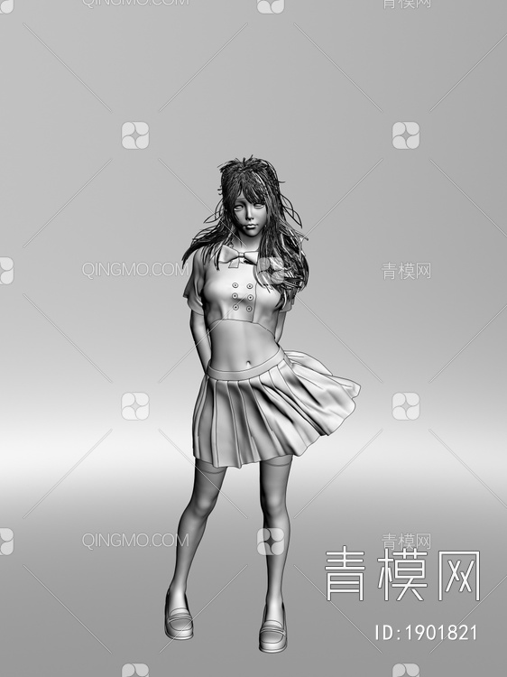 制服美女超短裙女人3D模型下载【ID:1901821】
