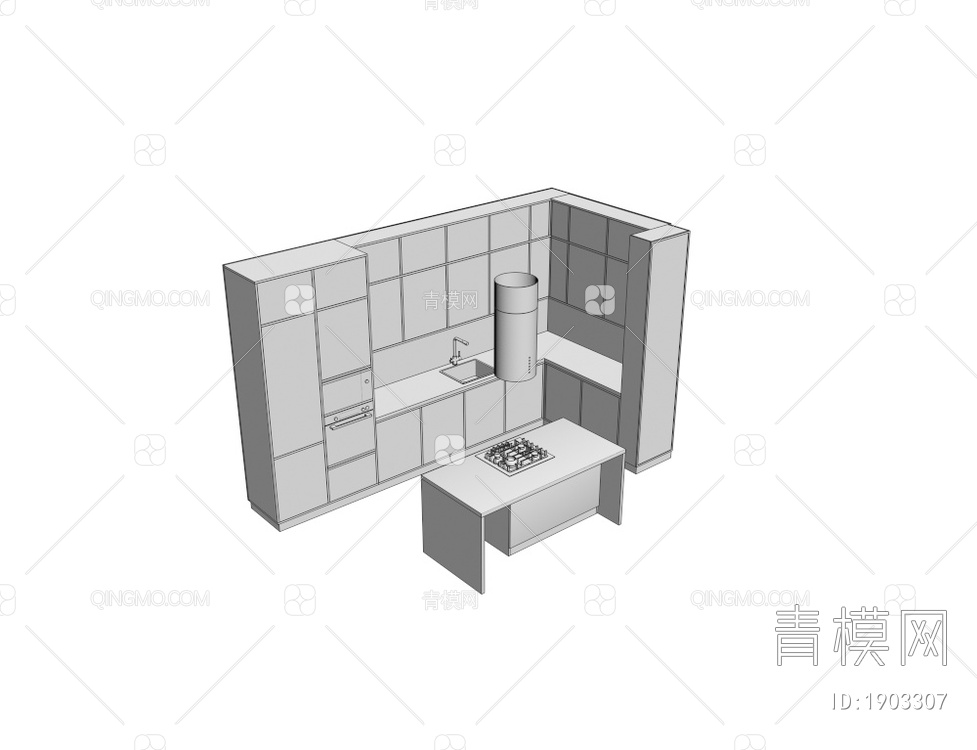 中岛厨房 橱柜3D模型下载【ID:1903307】
