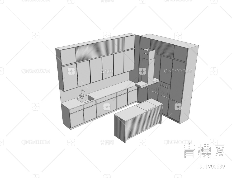 中岛厨房橱柜3D模型下载【ID:1903339】