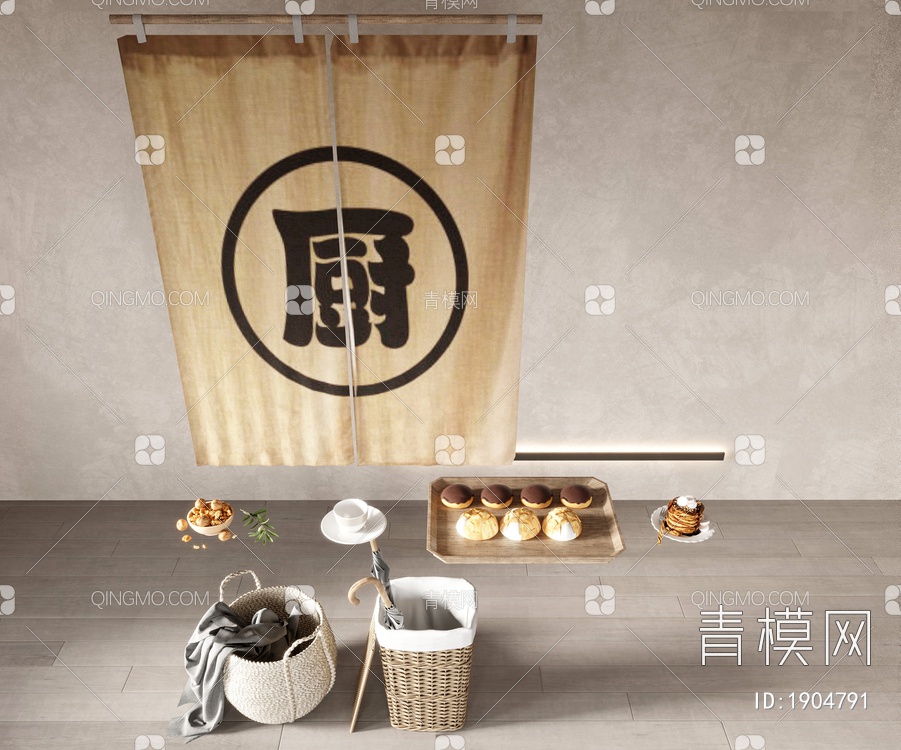 厨房用品 窗帘 食物摆件 糕点3D模型下载【ID:1904791】