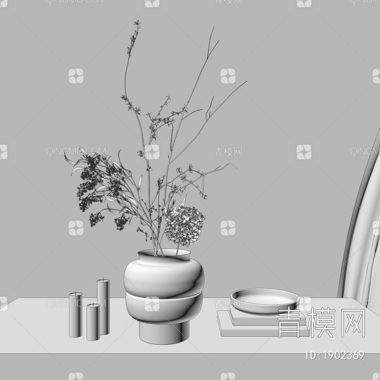 花瓶，花艺3D模型下载【ID:1902369】