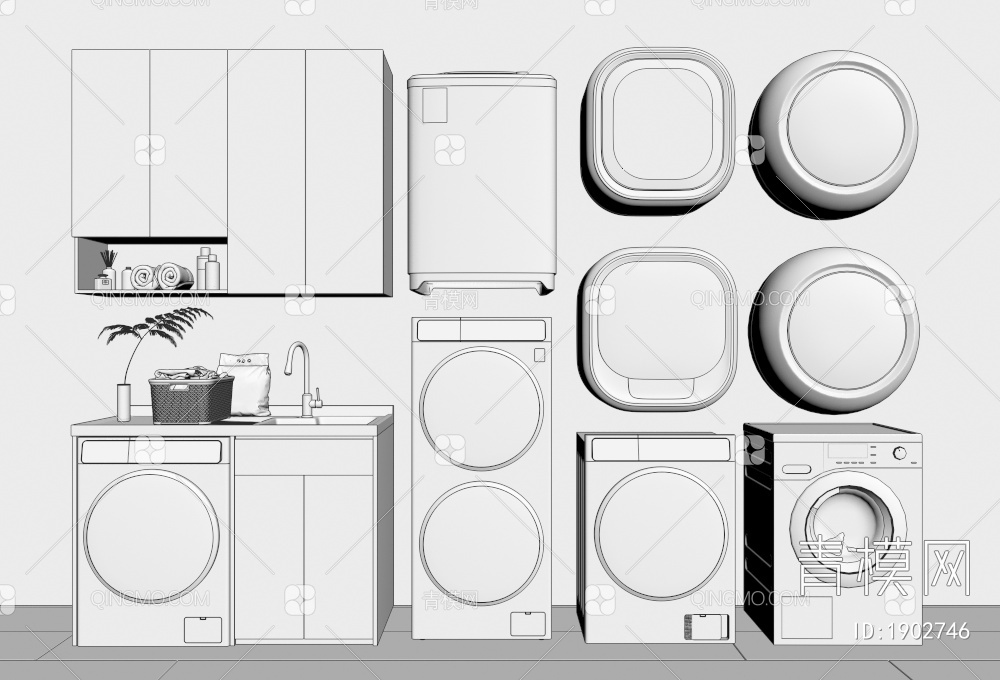 滚筒洗衣机3D模型下载【ID:1902746】