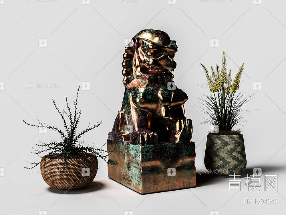 雕塑摆件 金属做旧雕像 狮子3D模型下载【ID:1904545】