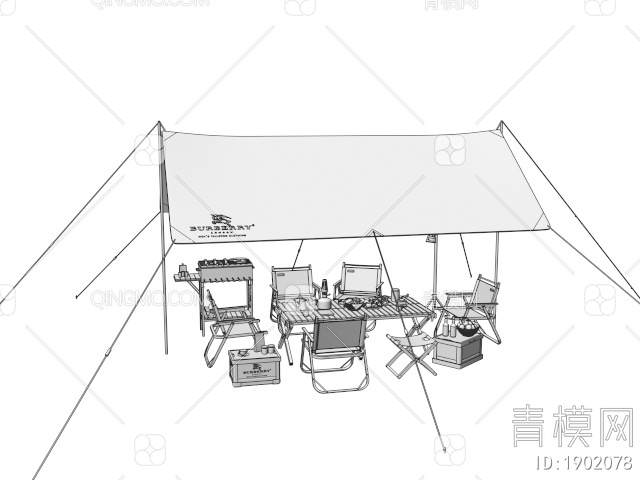 露营帐篷 户外露营桌椅组合 折叠桌椅 水果食物3D模型下载【ID:1902078】