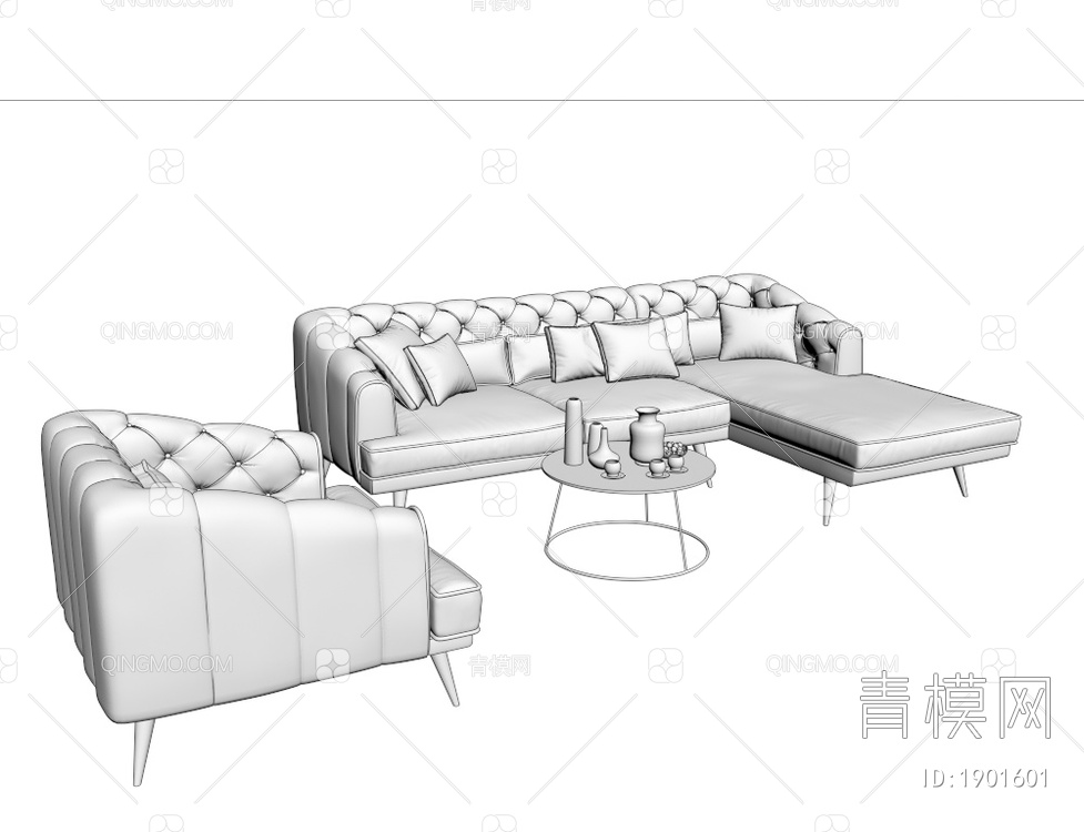 沙发茶几组合3D模型下载【ID:1901601】