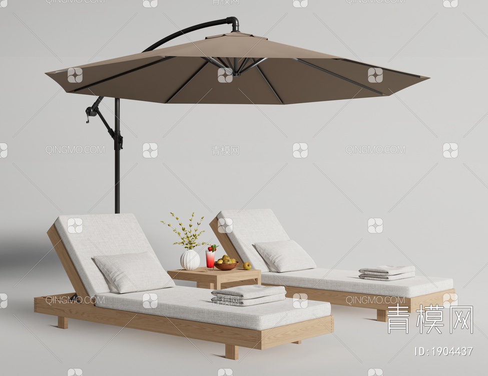 户外躺椅 沙滩躺椅 户外椅 遮阳伞3D模型下载【ID:1904437】