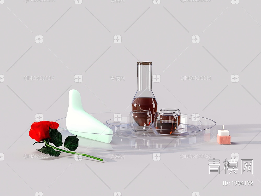 玻璃茶具 玫瑰花 蜡烛3D模型下载【ID:1904192】