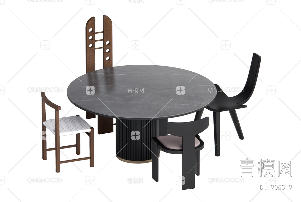 中古风餐桌椅组合SU模型下载【ID:1905519】