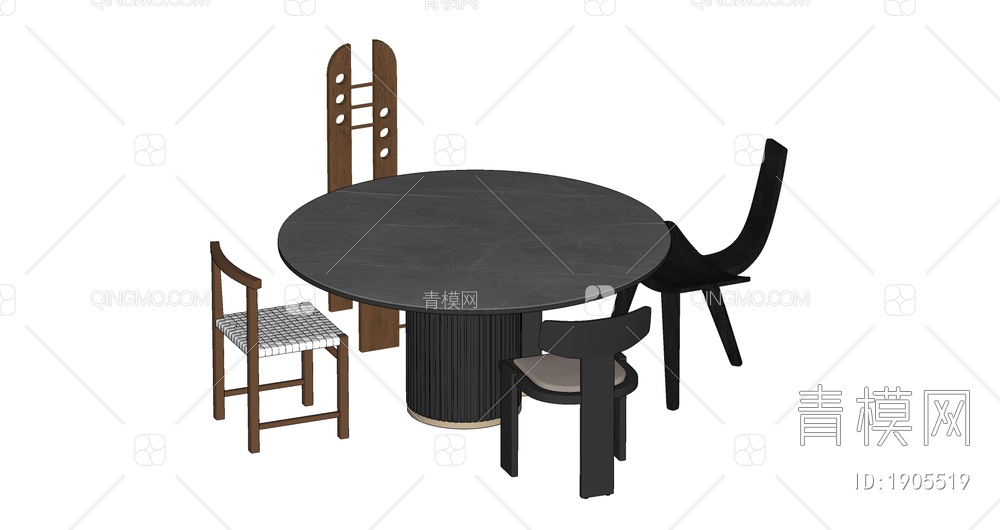中古风餐桌椅组合SU模型下载【ID:1905519】