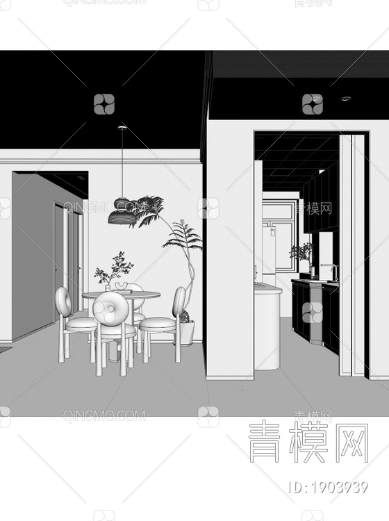 客餐厅 厨房3D模型下载【ID:1903939】