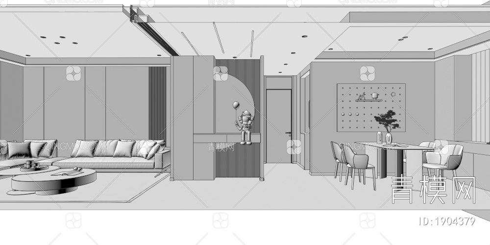客餐厅、电视背景墙、沙发、餐厅背景、玄关背景3D模型下载【ID:1904379】