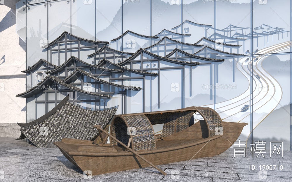 商业乌篷船城市小品3D模型下载【ID:1905710】