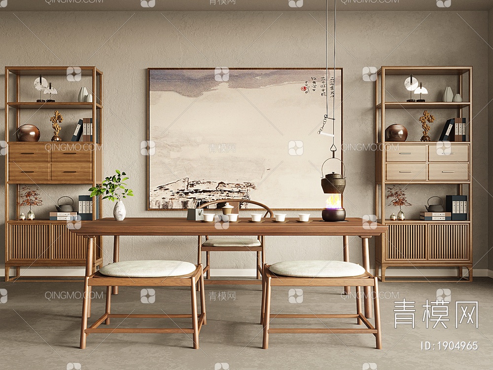茶室，茶桌椅，茶具SU模型下载【ID:1904965】