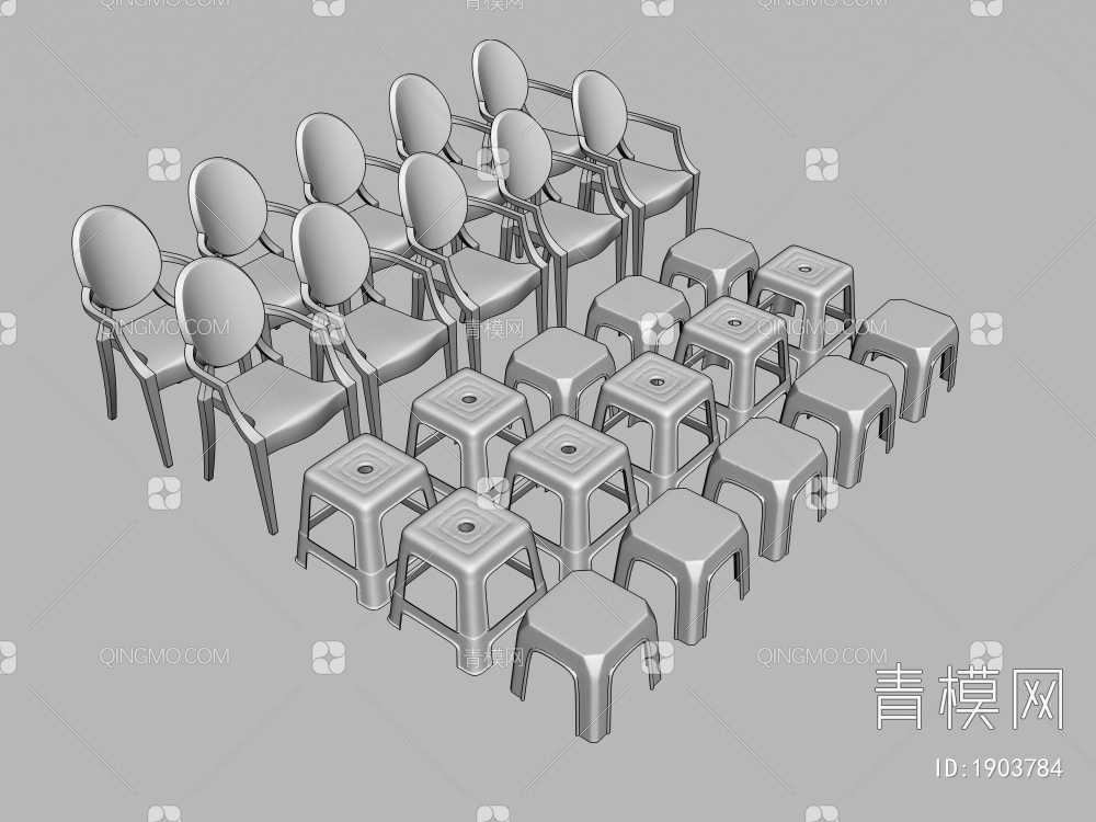 塑料椅子集合3D模型下载【ID:1903784】