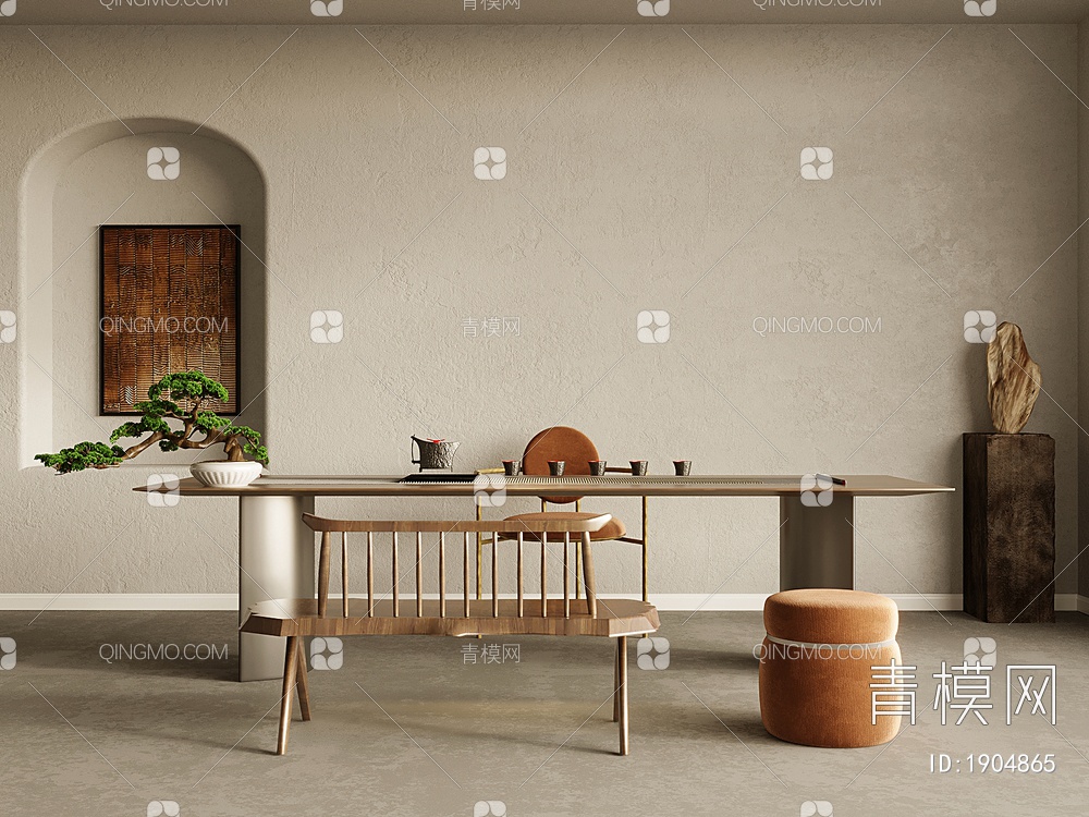 茶室，茶桌椅，茶具3D模型下载【ID:1904865】