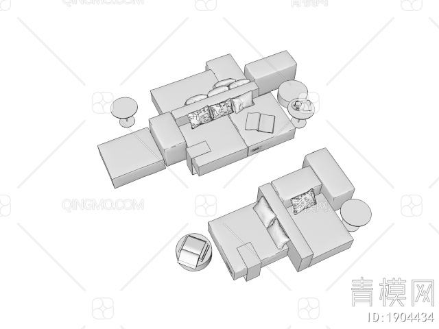办公卡座沙发组合 休闲沙发 组合方块沙发3D模型下载【ID:1904434】