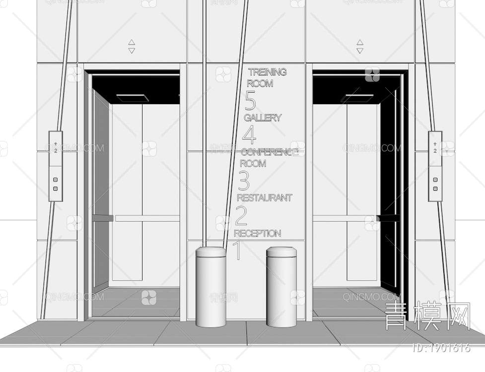 电梯厅 电梯轿厢3D模型下载【ID:1901616】