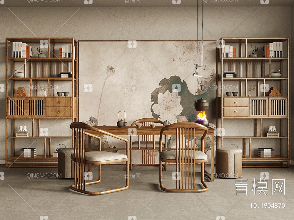 茶室，茶桌椅，茶具3D模型下载【ID:1904870】