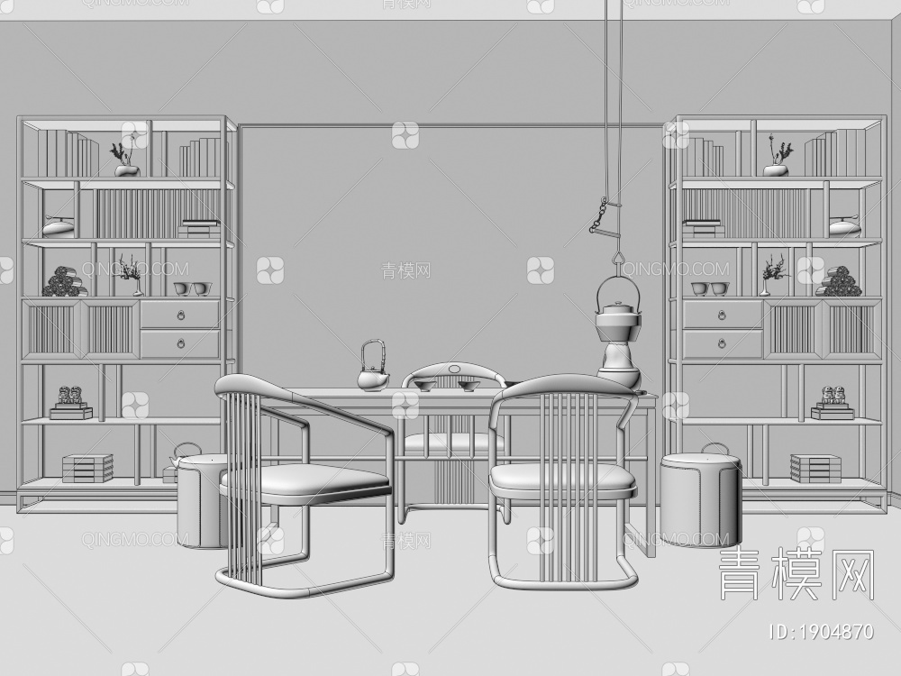 茶室，茶桌椅，茶具3D模型下载【ID:1904870】