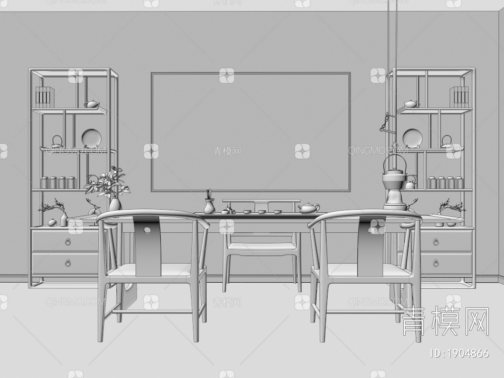 茶室，茶桌椅，茶具3D模型下载【ID:1904866】