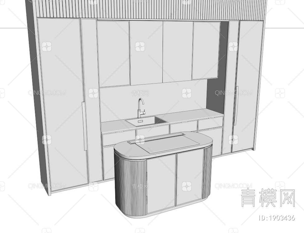 中岛厨房橱柜3D模型下载【ID:1903436】