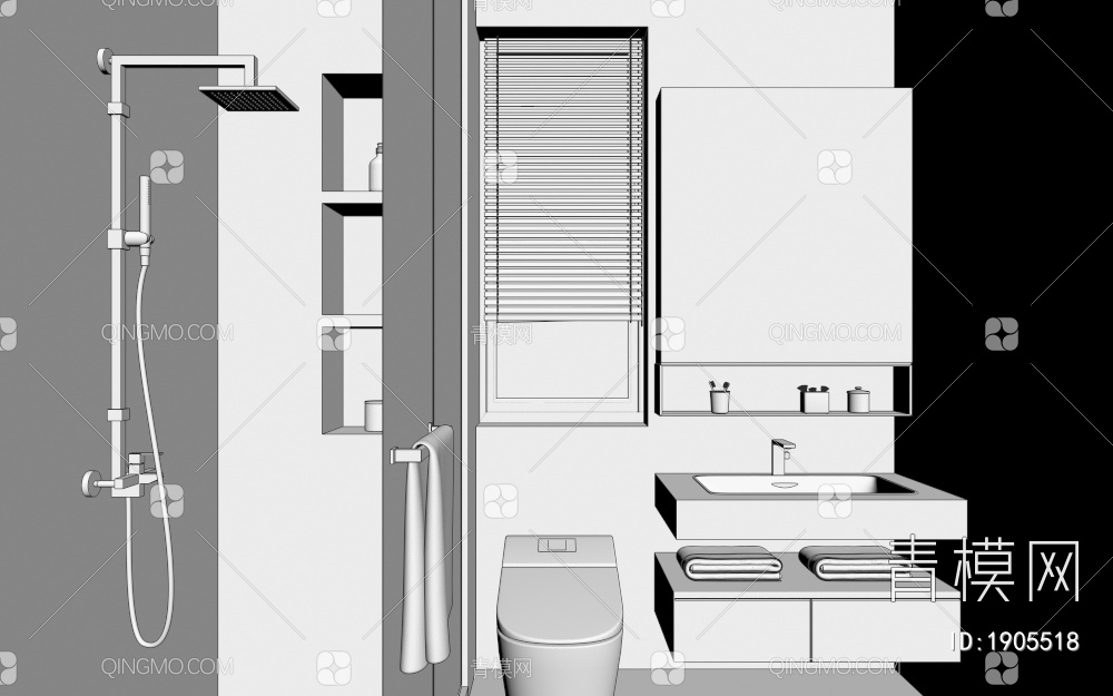 原木主卧室带卫生间3D模型下载【ID:1905518】