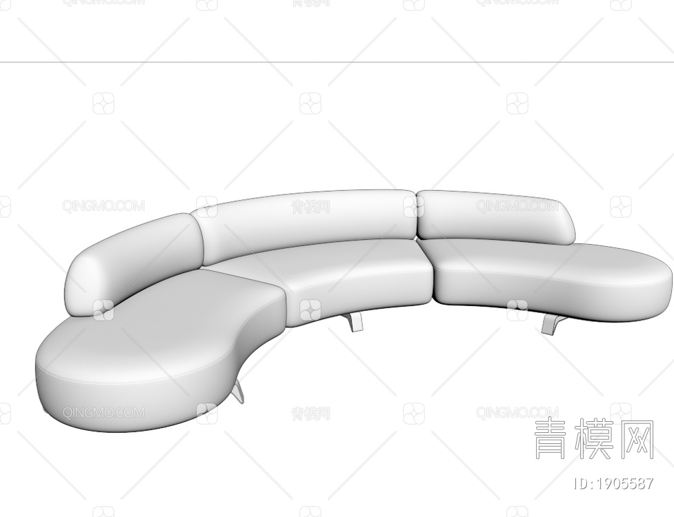 布艺弧形沙发3D模型下载【ID:1905587】