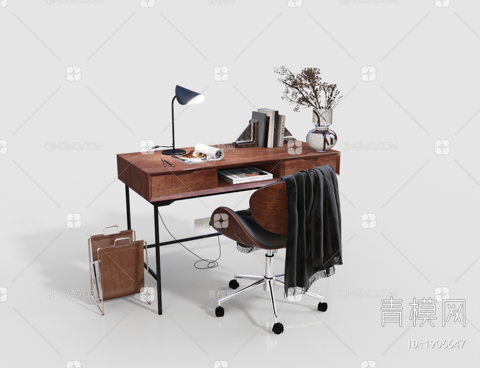 实木书桌椅3D模型下载【ID:1906647】