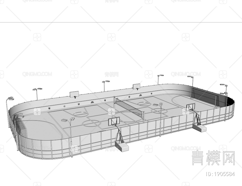 多功能运动场 篮球场3D模型下载【ID:1905584】