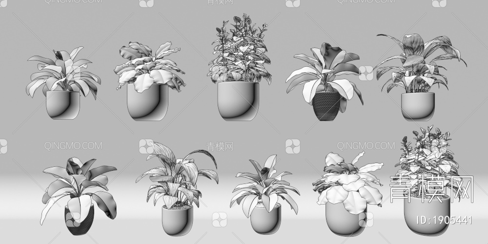 花盆 盆栽 绿植组合3D模型下载【ID:1905441】