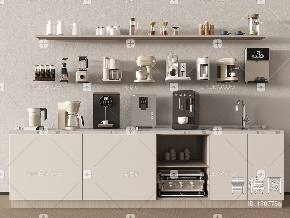 咖啡机，茶杯，摆件3D模型下载【ID:1907786】