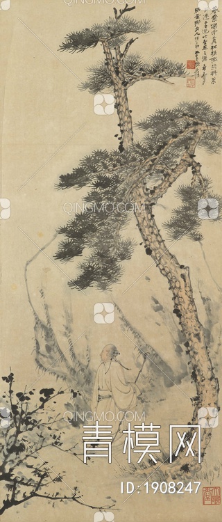国画 水墨画 张大千 松树贴图下载【ID:1908247】
