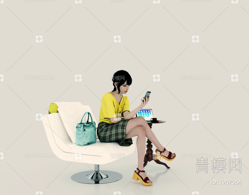 玩手机的女人3D模型下载【ID:1907064】