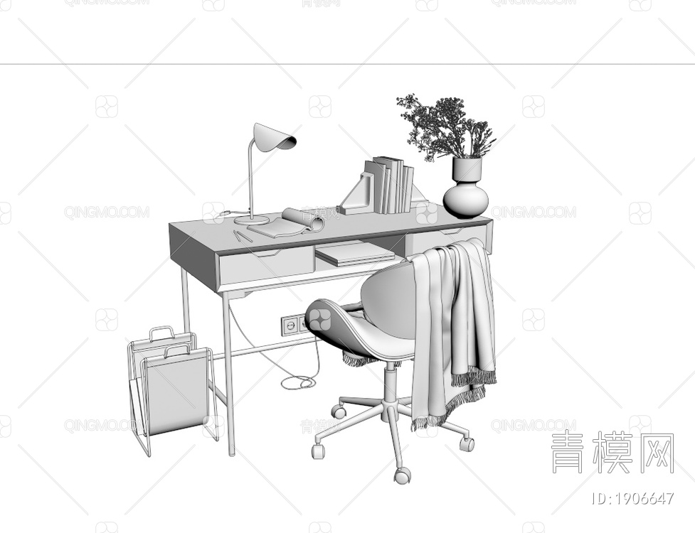 实木书桌椅3D模型下载【ID:1906647】