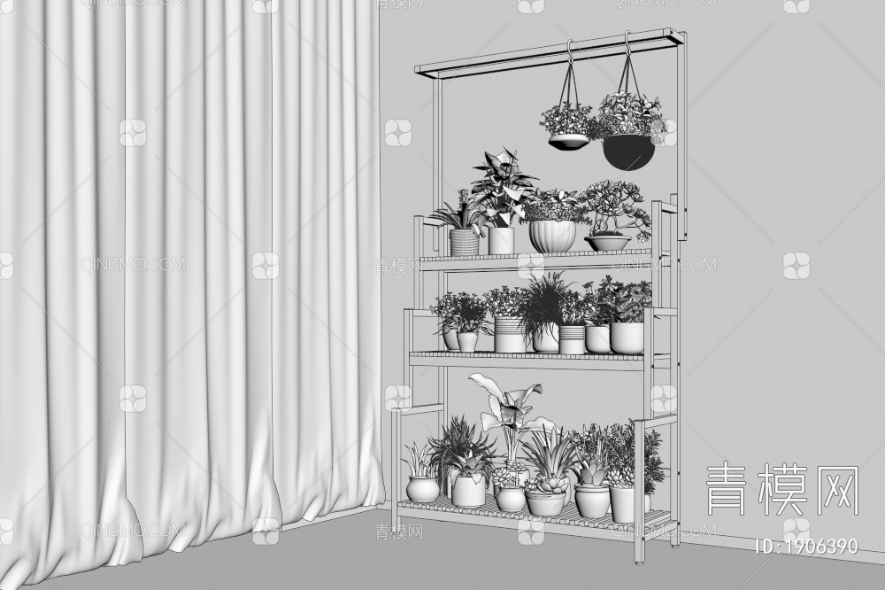 植物花架 置物架 绿植 盆栽3D模型下载【ID:1906390】