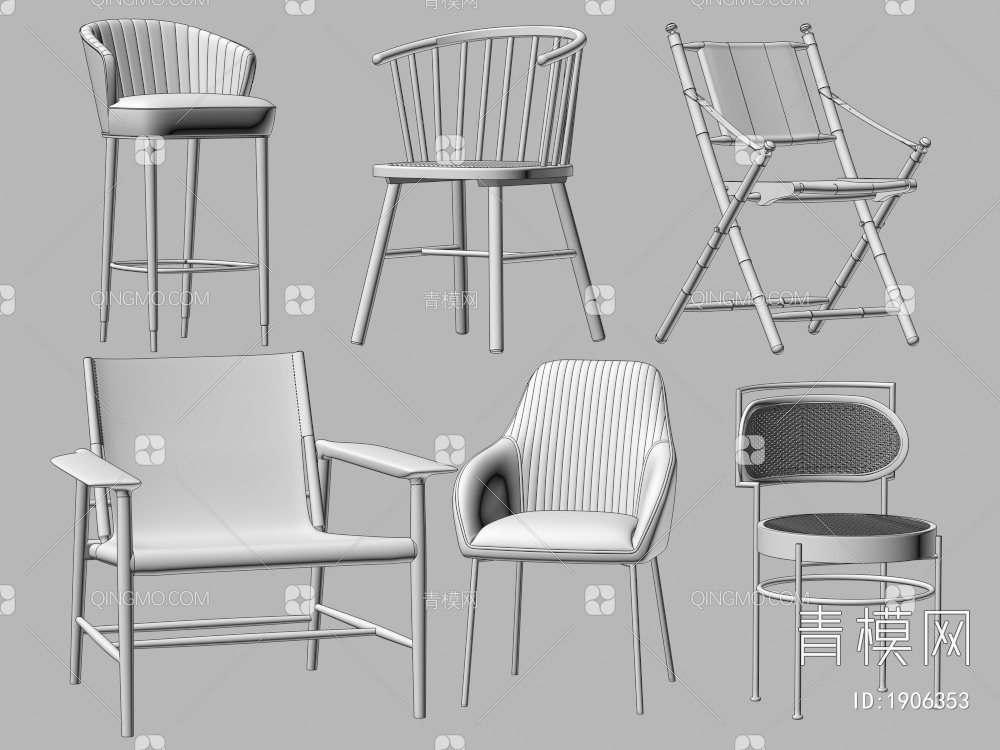 休闲椅 吧椅 吧凳 高脚凳 餐椅 椅子 凳子3D模型下载【ID:1906353】