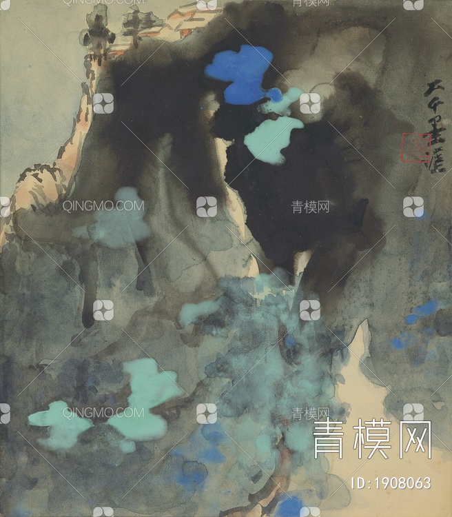 国画 水墨画 张大千 山水画贴图下载【ID:1908063】