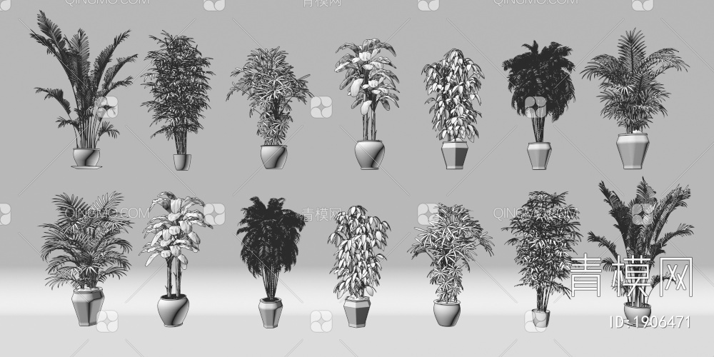花盆 盆栽 绿植组合3D模型下载【ID:1906471】