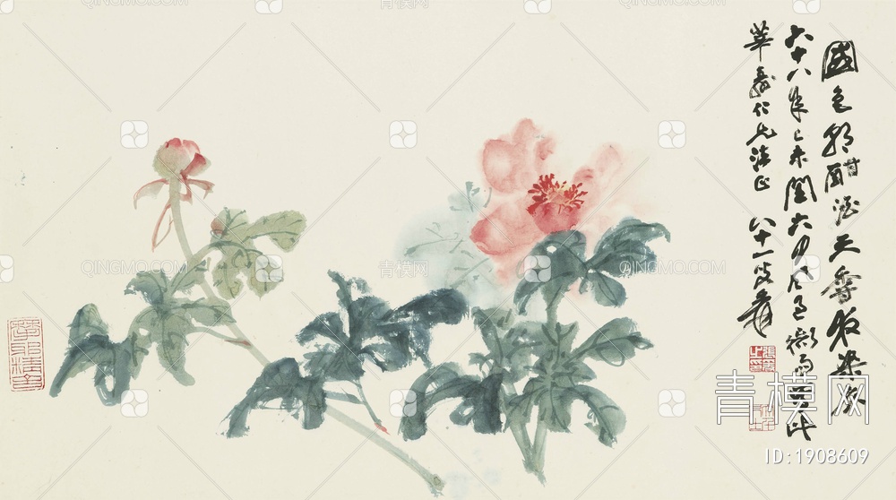 国画 水墨画 张大千 盛开的花贴图下载【ID:1908609】