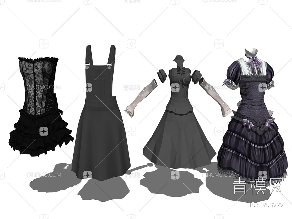黑色连衣裙 公主裙SU模型下载【ID:1908929】